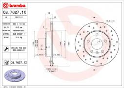 Bremsscheibe BREMBO (08.7627.1X), OPEL, Meriva B Großraumlimousine, Zafira A Großraumlimousine, Zafira A, Astra G Coupe, Astra G CC, Astra G Stufenheck, Astra G Caravan, Astra G Cabriolet, Meriva, Corsa C, Astra H, Astra H Caravan, Astra H CC, Zafira B 