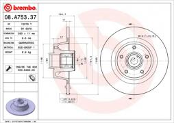 Bremsscheibe BREMBO (08.A753.37), RENAULT, Megane III Coupe 