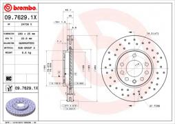 Bremsscheibe BREMBO (09.7629.1X), OPEL, Meriva B Großraumlimousine, Zafira A Großraumlimousine, Zafira A, Astra G Coupe, Astra G CC, Astra G Stufenheck, Astra G Caravan, Astra G Cabriolet, Meriva, Corsa C, Astra H, Astra H Caravan, Astra H CC, Zafira B 