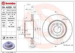 Brake Disc BREMBO (09.A229.11), ROVER, LAND ROVER, Discovery II 
