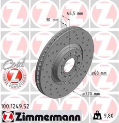 Brake Disc ZIMMERMANN (100.1249.52), AUDI, SEAT, A6 Avant, A6, Allroad, A4, A4 Avant, A4 Cabriolet, Exeo, Exeo ST 