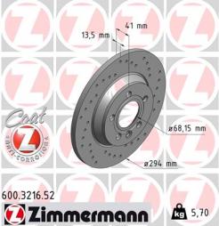 Brake Disc ZIMMERMANN (600.3216.52), VW, FORD, SEAT, Transporter IV Bus, Galaxy, Sharan, Alhambra 