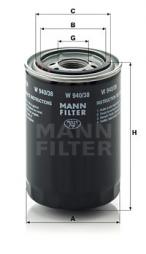 Filtre, système hydraulique de travail MANN-FILTER (W 940/38) 