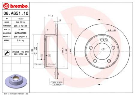 Bremsscheibe BREMBO (08.A651.10), OPEL, Movano B Bus 