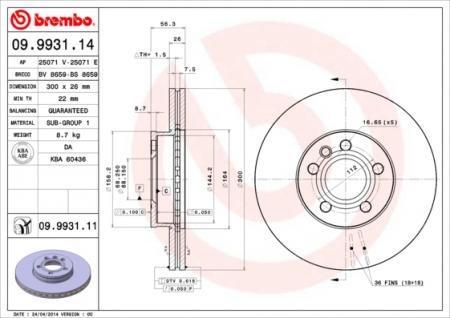 Bremsscheibe BREMBO (09.9931.11), VW, FORD, SEAT, Transporter IV Bus, Galaxy, Sharan, Alhambra 