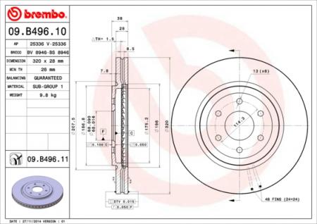 Brake Disc BREMBO (09.B496.11), NISSAN, Pathfinder III 