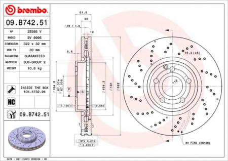 Disque de frein BREMBO (09.B742.51), MERCEDES-BENZ, CLS, CLS Shooting Brake 