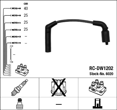 Ignition Cable Kit NGK (6020), CHEVROLET, DAEWOO, Aveo/Kalos Schrägheck, Aveo Stufenheck, Aveo Schrägheck, Matiz, Kalos, Lacetti Schrägheck, Lacetti 