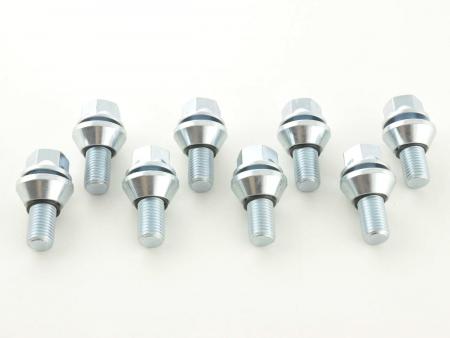 Wheel bolt set (8 pcs.) Shaft length 21mm conical collar silver M14x1.5 