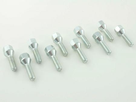 Set de șuruburi pentru roți (10 bucăți), guler conic, lungime ax 50mm, M12x1,25 argintiu 
