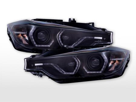 Set fari allo xeno con luci di marcia diurna a LED BMW Serie 3 F30 anno 12-14 nero 
