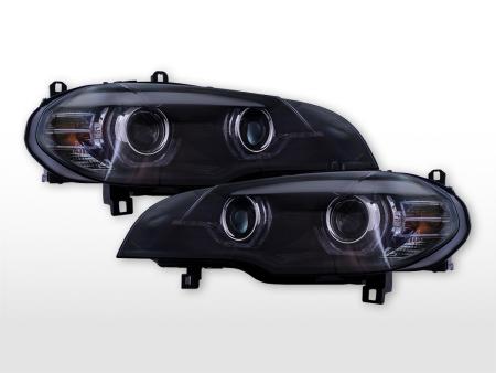 LED-es fényszóró készlet LED-es nappali menetfényekkel BMW X5 E70 év 08-13 fekete 