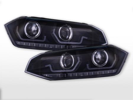 Fényszóró készlet LED nappali menetfény VW Polo VI típus AW 17-21 évjárat fekete jobbkormányos járművekhez 