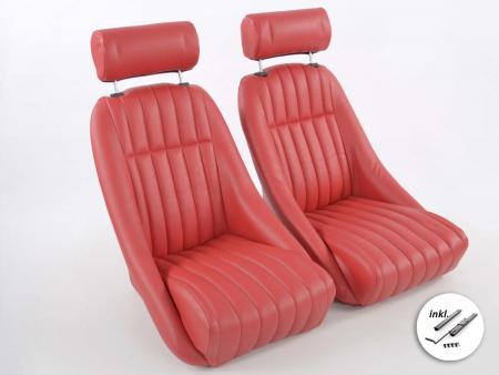 FK vintage automobilska sjedala Komplet sjedala Montgomery u retro izgledu crvene boje crvena sa tračnicama