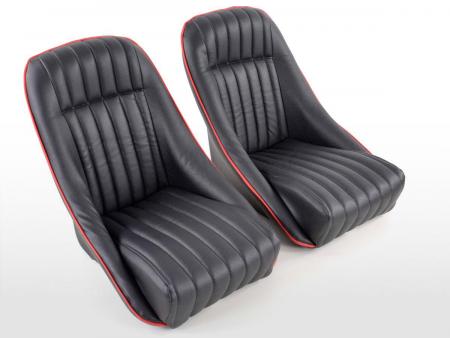 FK Oldtimersitze Araba dolu koltuklar Retro görünümlü set Montgomery siyah / kırmızı siyah kırmızı