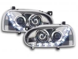 Scheinwerfer Set Daylight LED TFL-Optik VW Golf 3 Typ 1HXO 1EXO  91-97 chrom 