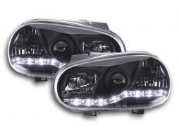 Scheinwerfer Set Daylight LED TFL-Optik VW Golf 4 Typ 1J  98-03 schwarz 