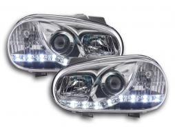 Scheinwerfer Set Daylight LED TFL-Optik VW Golf 4 Typ 1J  98-03 chrom für Rechtslenker 