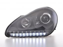 Conjunto de faróis Xenon Daylight LED DRL look Porsche Cayenne 03-07 preto 