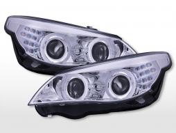 Faros xenon Angel Eyes con aros de luz de estacionamiento LED iluminados BMW Serie 5 E60/E61 2008-2010 cromados 