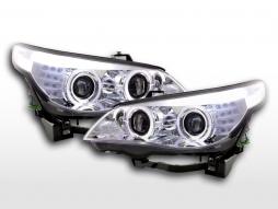 Scheinwerfer Set Xenon Angel Eyes LED BMW 5er E60/E61  03-04 chrom für Rechtslenker 
