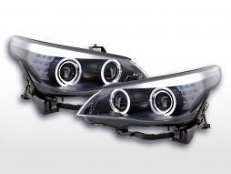 Scheinwerfer Set Xenon Angel Eyes LED BMW 5er E60/E61  03-04 schwarz für Rechtslenker 