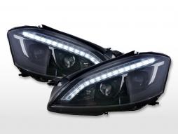 Conjunto de faróis Xenon Daylight LED DRL look Mercedes-Benz S-Class (221) 05-09 preto 