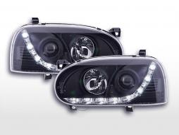 Fényszórókészlet Daylight LED nappali menetfény VW Golf 3 91-97 fekete jobb oldali vezetéshez 