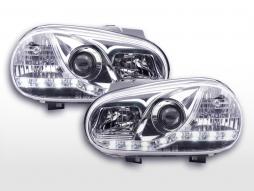 Scheinwerfer Set Daylight LED Tagfahrlicht VW Golf 4  97-03 chrom für Rechtslenker 