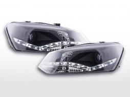 Scheinwerfer Set Daylight LED Tagfahrlicht VW Polo 6R  09- schwarz für Rechtslenker 