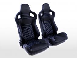 Scaunele sport FK sunt prevăzute cu scaune auto semi-scoică, cu aspect carbon negru / albastru 