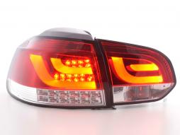 Sada zadních LED světel VW Golf 6 typ 1K 2008 až 2012 červená/čirá s LED směrovkami 