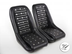 FK Oldtimersitze Juego de asientos de cubo completos para automóvil Classic 1 cuero artificial negro sin reposacabezas con rieles para correr 